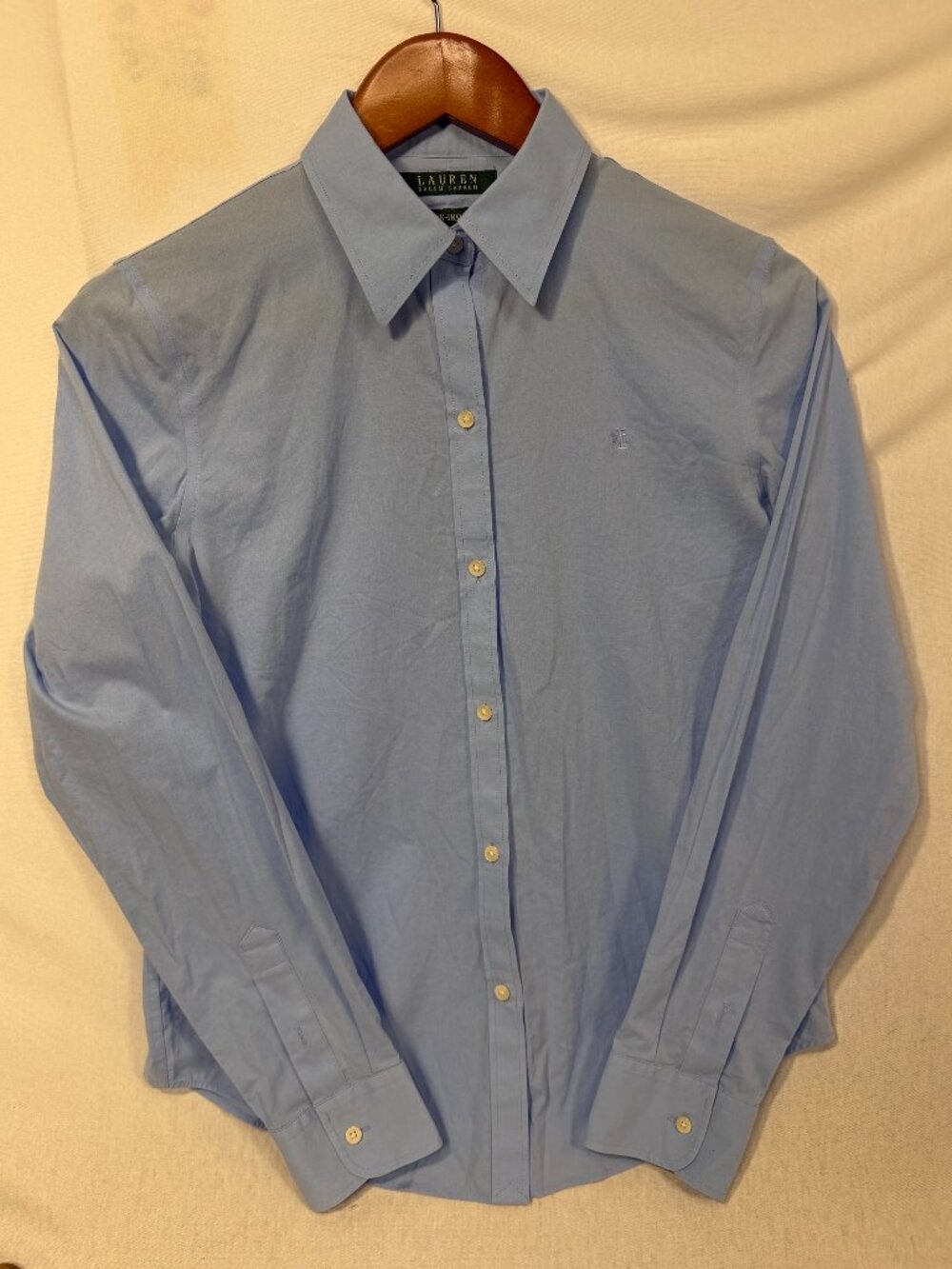 Lauren Ralph Lauren Shirt S Cotton Non Iron Light Blue Long Sleeve Button Down